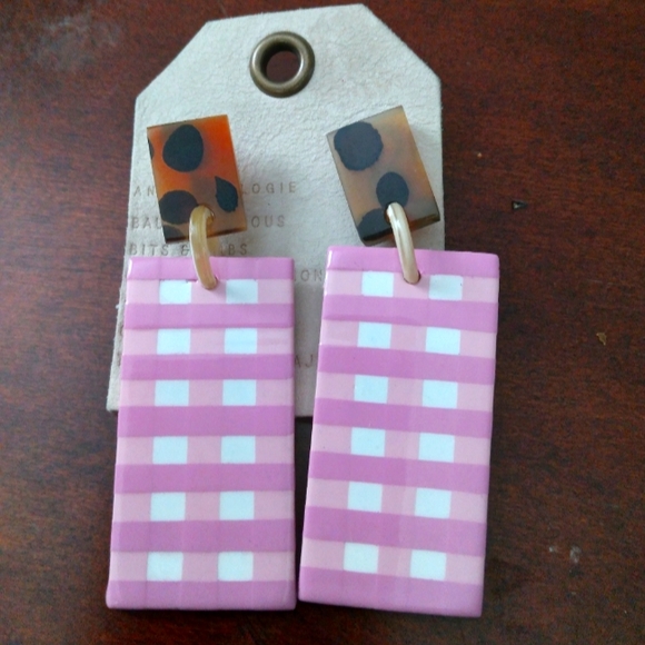 Anthropologie Jewelry - 🔥🔥FINAL PRICE🔥🔥Anthropologie Pink Gingham Horn Cadana Earrings